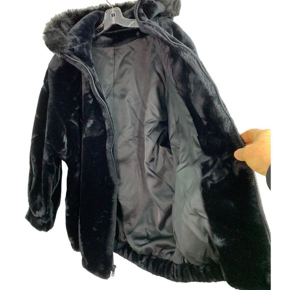Jacobson's Vintage Faux Fur Zip Jacket Size 14 EUC Hood Black Plush Winter 6404 - Picture 5 of 10